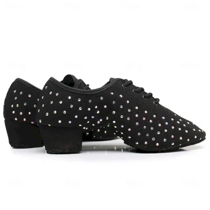 Women's Rhinestone-Embellished Ballroom Dance Shoes - Black Lace-Up Heeled Dance Shoes for Latin and Salsa 2025 - Image 5