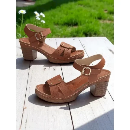 Women's Hollow-Out Buckled Heeled Sandals – Breathable Retro Summer Footwear for Garden Date, Workwear and Countryside Getaways 2025 - Image 4