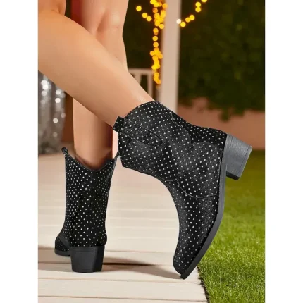 Women's Rhinestone Studded Ankle Boots - Sparkly Western Cowboy Style Short Boots for Nightlife Party and Club Outfits 2025 - Image 4