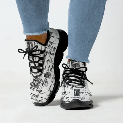Women's Vintage Letter Print Sneakers - Black and White, Lightweight and Breathable Design, Ideal for Casual Outfits and Streetwear Fashion 2025 - US - Image 3