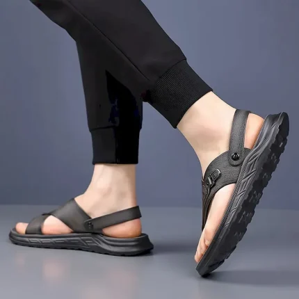 Men's Leather Sandals Slippers & Flip-Flops Retro Walking Casual Daily Vacation Beach Comfortable Slip-on Shoes Yellow Gray 2025 - Image 5