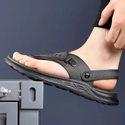 Men's Leather Sandals Slippers & Flip-Flops Retro Walking Casual Daily Vacation Beach Comfortable Slip-on Shoes Yellow Gray 2025 - Image 4