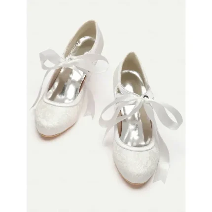 Vintage White Lace Bridal Pumps with Satin Ribbon Ties - Elegant Women's Wedding Shoes 2025 - Image 4
