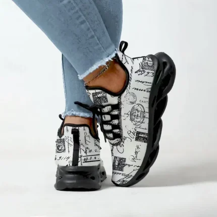 Women's Vintage Letter Print Sneakers - Black and White, Lightweight and Breathable Design, Ideal for Casual Outfits and Streetwear Fashion 2025 - US - Image 5