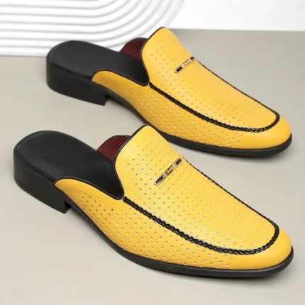 Men's Yellow Perforated Slip-On Loafers – Bold Color with Breathable Design, Lightweight and Stylish for Summer Outings, Driving and Casual Office Loo - Image 4