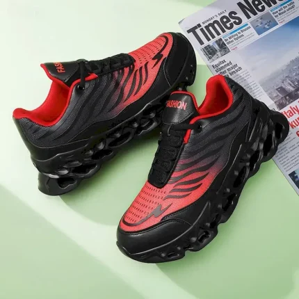 Men's Fashion Running Sneakers, Breathable Mesh with Bold Red and Black Design, Lightweight and Comfortable Sports Shoes for Casual and Outdoor Activi - Image 3