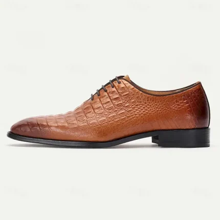 Men's Oxfords Crocodile Pattern Leather Shoes in Cognac - Elegant for Business and Kentucky Derby 2025 - Image 3