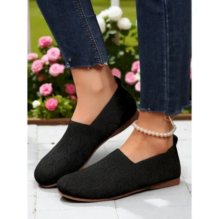 Women's White Slip-On Comfort Sneakers – Breathable Flyknit Wide Toe Flats for Walking, Travel, Gardening & Daily Errands 2025 - Image 4