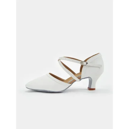 White Faux Leather Dance Shoes with Cross Strap and Buckle – Women's Ballroom and Latin Dance Heels 2025 - Image 5
