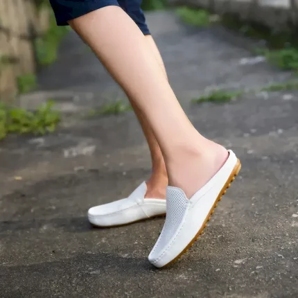 Men's White Perforated Slip-On Moccasins – Comfortable, Breathable Casual Shoes for Everyday Wear 2025 - Image 4