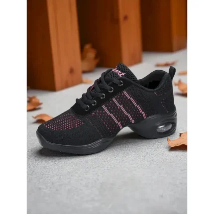 Women's Black Pink Mesh Jazz Dance Sneakers - Lightweight Breathable Professional Hip-Hop Fitness Dance Shoes with Shock-Absorbing Sole for Training a - Image 5