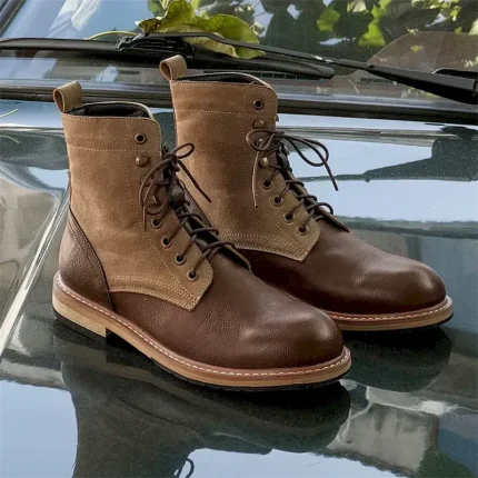 Men's Two-Tone Lace-Up Ankle Boots | Faux Leather and Suede Design for Casual and Outdoor Wear 2025 - Image 3